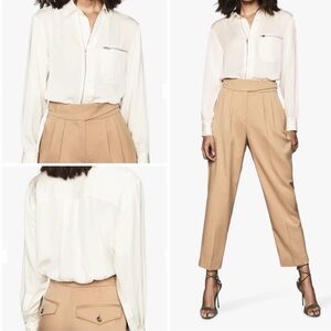 REISS Caro Utility Shirt Ivory Zip & Button Front Long Sleeve Size 2